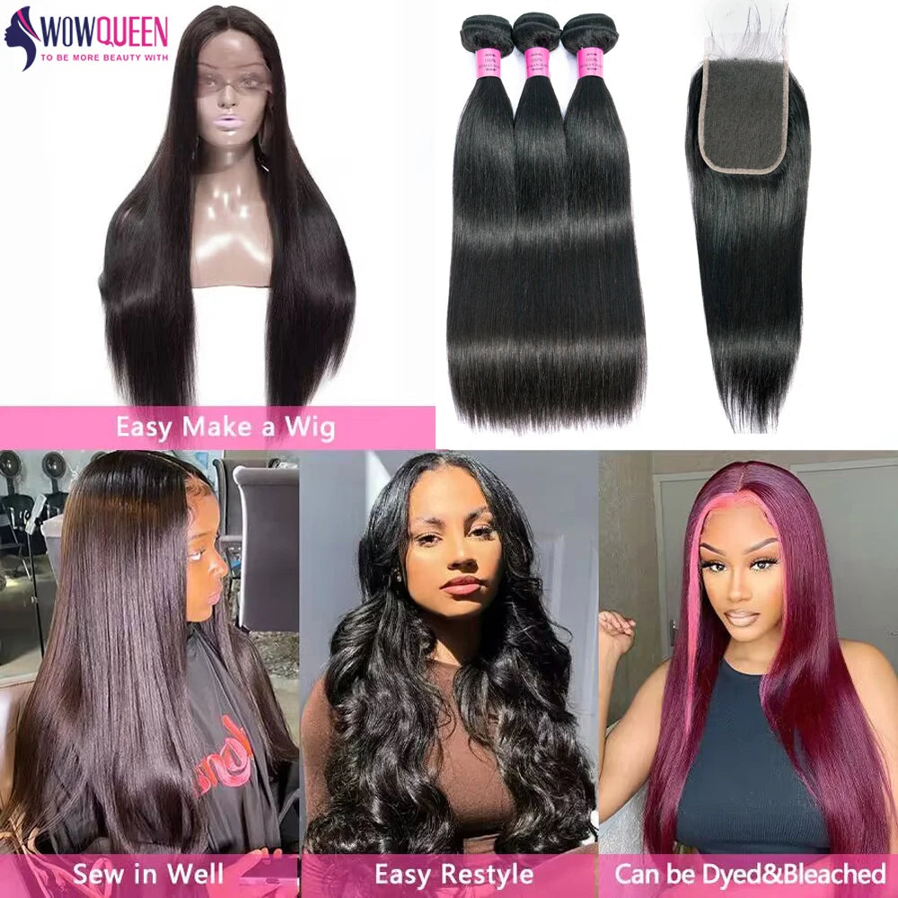 5x5 Lace Closure With Bundles Peruvian Straight Bundles 12-32 Inch Long Raw Human Hair Weave Bundles With 6x6 Lace Closure