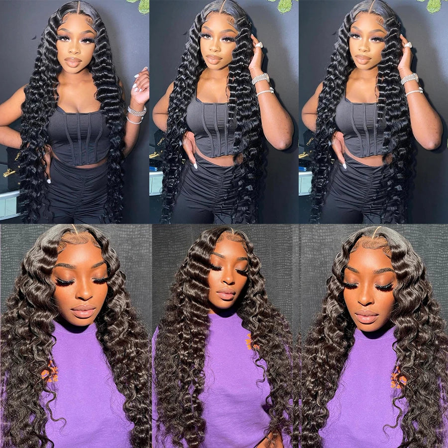 20 22 24 inch Deep Wave Hair Bundles with Closures 12A Raw Hair Long Thick Deep Curly Human Hair Bundles with 4x4 Lace Closure