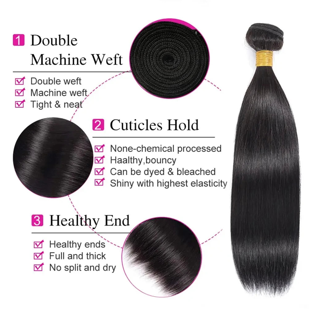 Straight Bundles with Frontal Brazilian 100% Virgin Human Hair 3 Bundles with 13x4 Lace Frontal Brown 4 Color Straight 3 Bundles