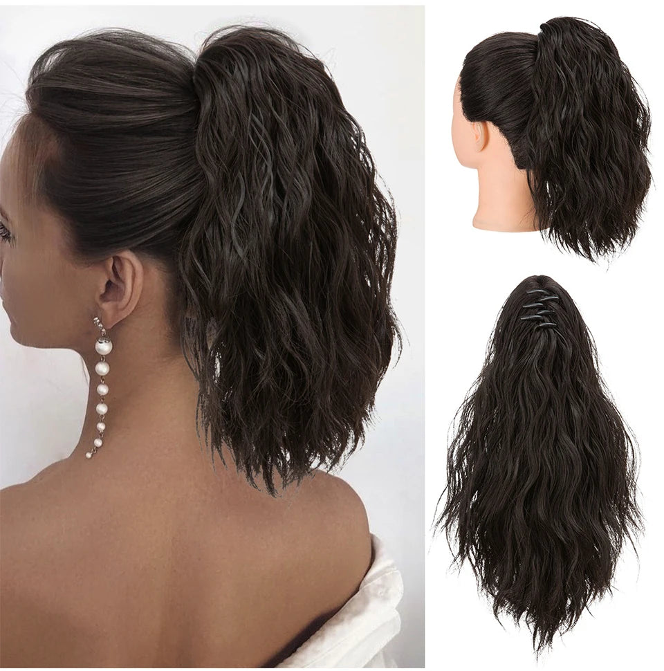 13Inch Premium Synthetic Curly Claw Clip In Ponytail Blonde Brown Short Hairpiece Fake Hair False Pigtail Hair Extensions P064