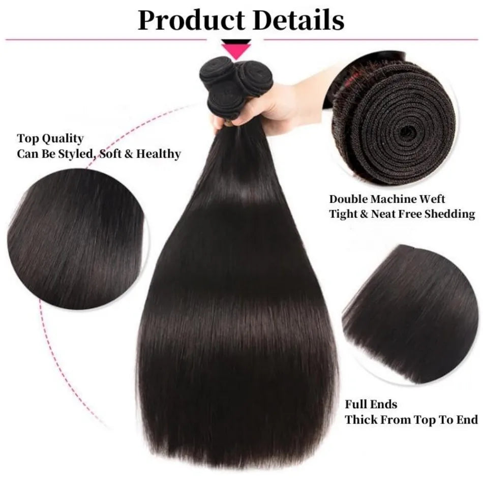 Straight Human Hair Bundles Brazilian Hair Bundle 100% Human Hairs 10-32 Inch Natural Color For Black Women Remy Hair Extensions