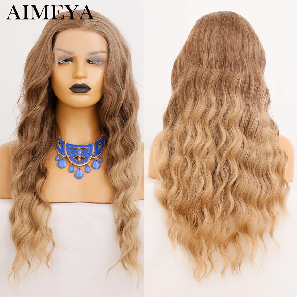 AIMEYA Synthetic Lace Front Wigs for Women Natural Hairline Synthetic Hair Lace Wig Long Brown Wig PrePlucked Cosplay Woman Wigs