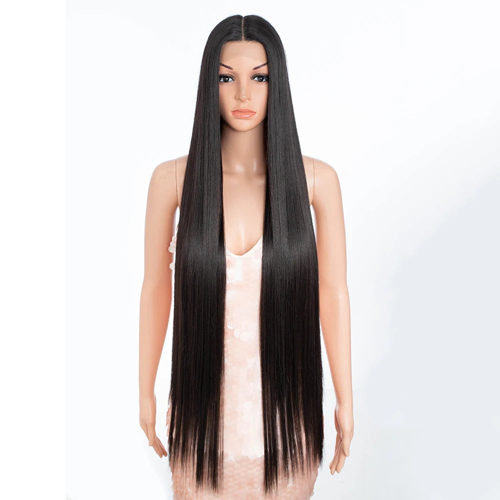 Synthetic Lace Front Wigs Highlight Brwon Blonde Black Wig For Women Long Straight Lace WIg 38Inch Synthetic Heat Resistant Wig