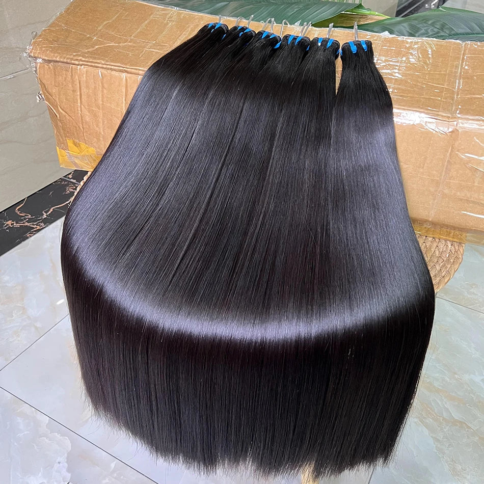 15A Bone Straight Super Double Drawn Human Hair Bundles Weave Raw Virgin Hair Extensions #1b Natural Color Can Dye #613 Color