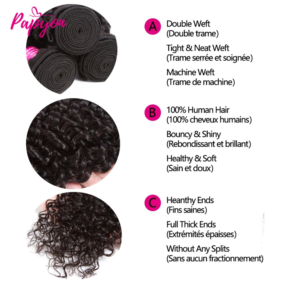12A Peruvian Water Wave Bundles With 4x4 Closure Human Hair Bundle Jerrly Curly Hair Bundles With Closure Transparent Lace