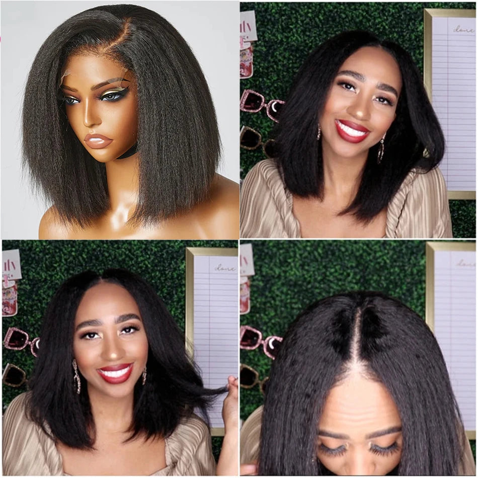 12A Glueless Wigs Malaysian Kinky Straight Lace Front Wigs Human Hair Pre Plucked 13X4 Yaki Straight Lace Frontal Wigs 180%