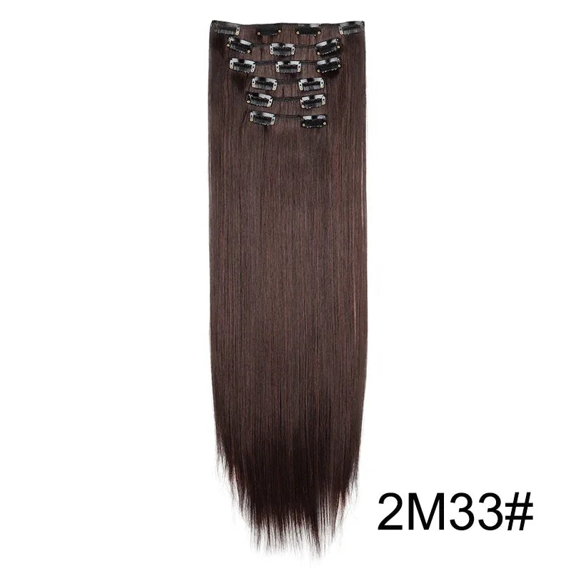 6Pieces/Set Synthetic 24Inch Long Straight Hair Extension Silky Hairpiece for Women