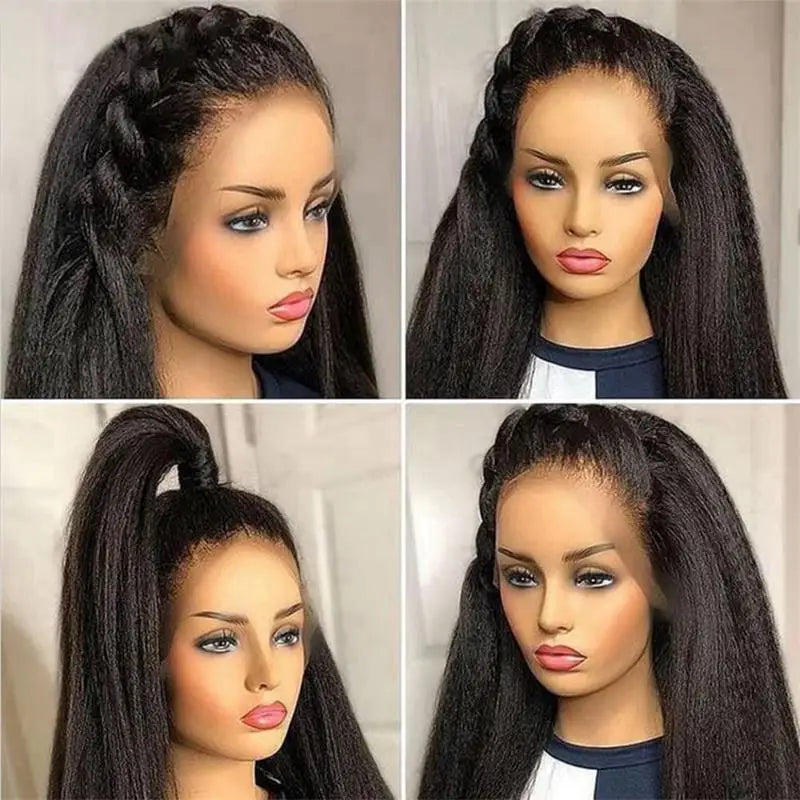 Kinky Straight Human Hair Wig 13X4 Kinky Straight Wig Human Hair PrePlucked With Baby Hair Yaki Straight Lace Front Wigs