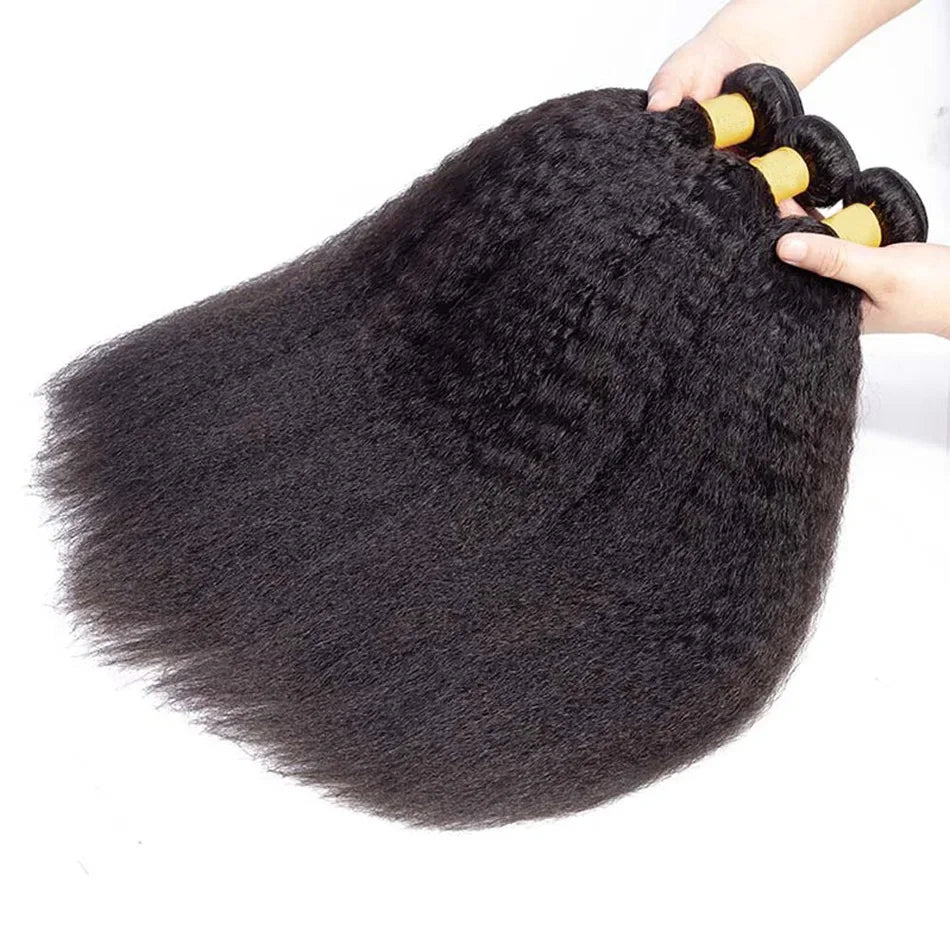 Kinky Straight Human Hair 1/3 Bundles 12-32 Inch 100% Peruvian Human Yaki 10A Hair Extensions for Women Delivery 3-5 Days France