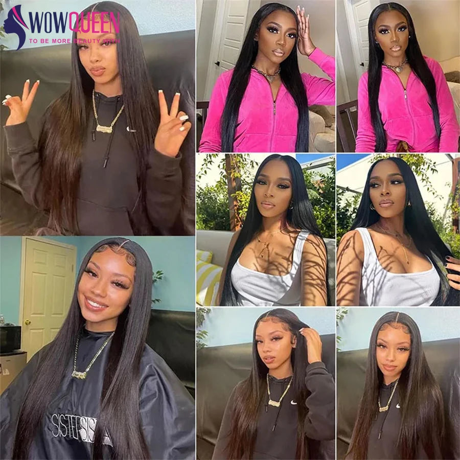 Straight Human Hair Bundles with 13x4 Transparent Lace Frontal Closure And Bundle 100% Human Hair Weave 3/4 Bundles Deal