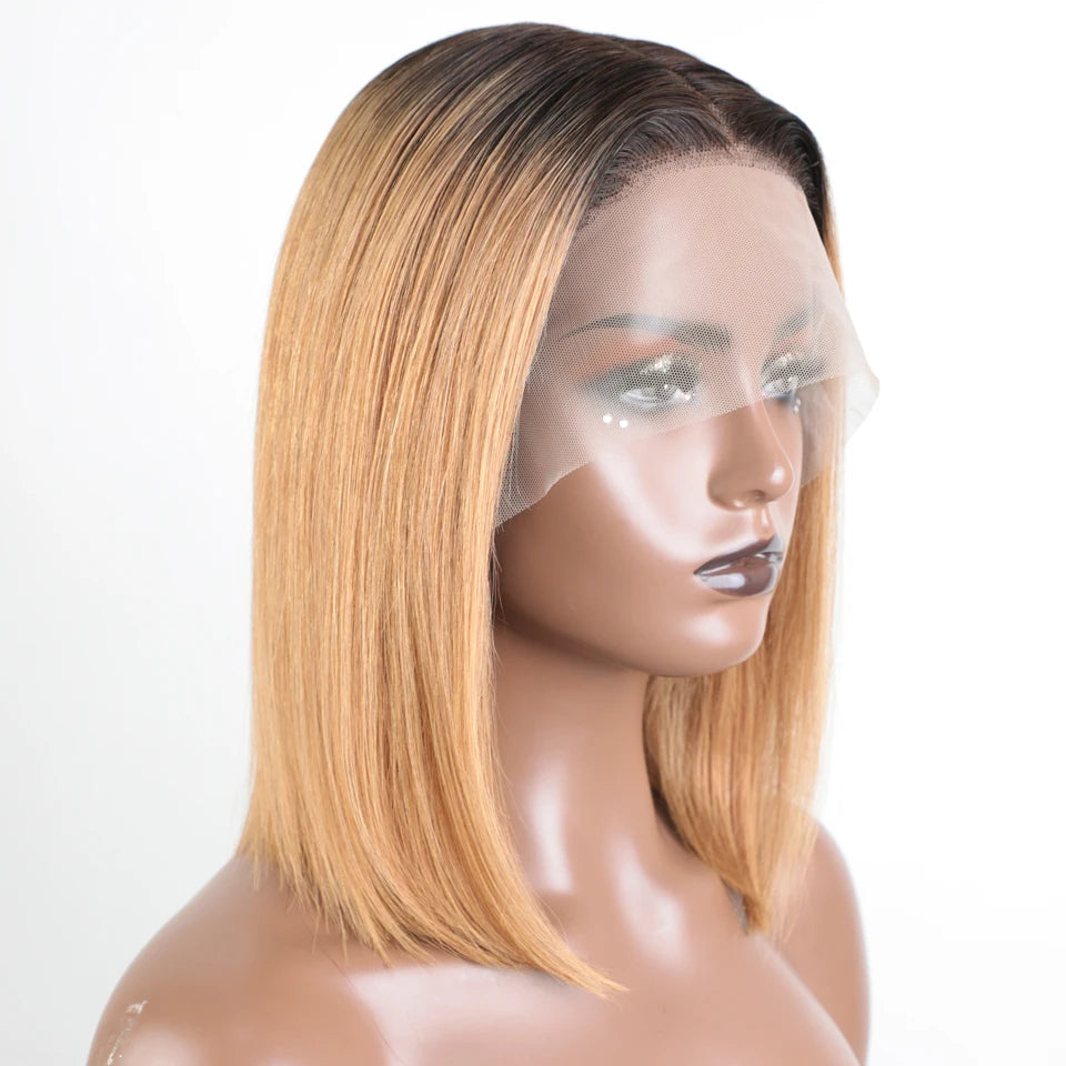 Lekker Highlight Blonde Short Straight Bob 13x6x1 Lace Front Human Hair Wigs For Women Brazilian Remy Hair Colored Glueless Wigs
