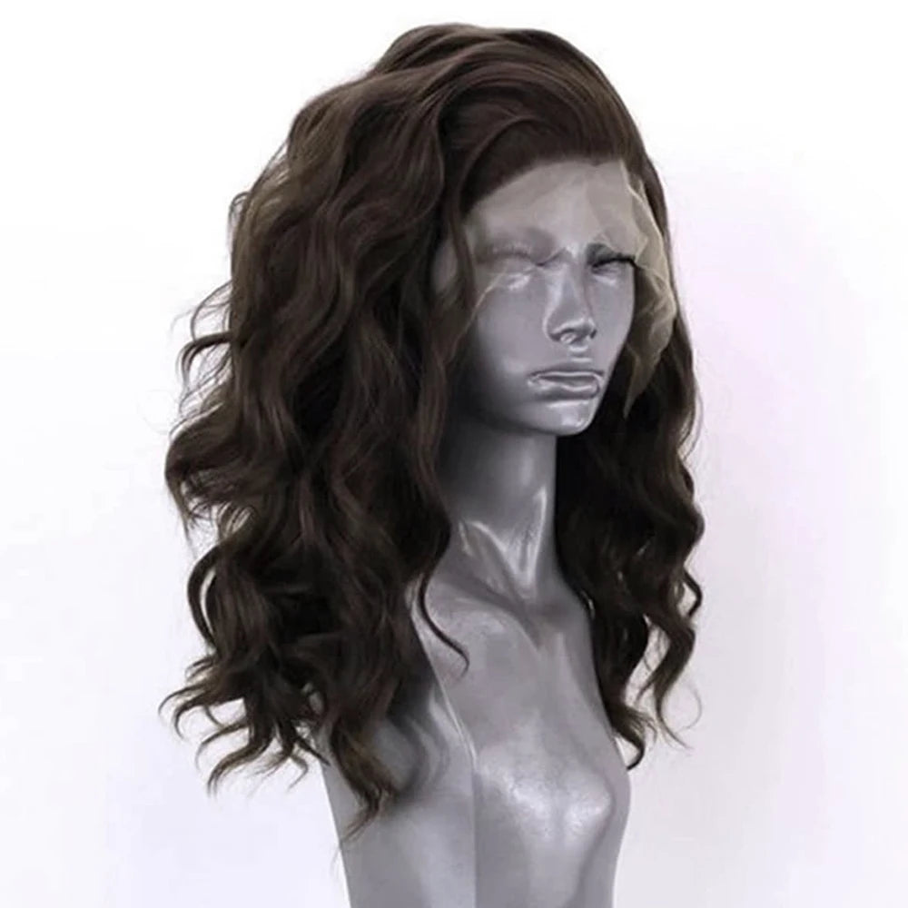 Dark Brown Lace Bob Wig Synthetic Lace Front Wigs for Women Loose Curly Wig Black Brown Wig Short Wig Natural Wave Daily Use
