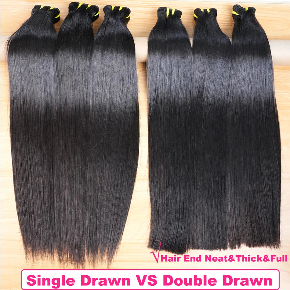 Bone Straight Double Drawn 100% Human Hair Bundles Unprocessed Raw Virgin Hair Weave Extensions Tissage For Women