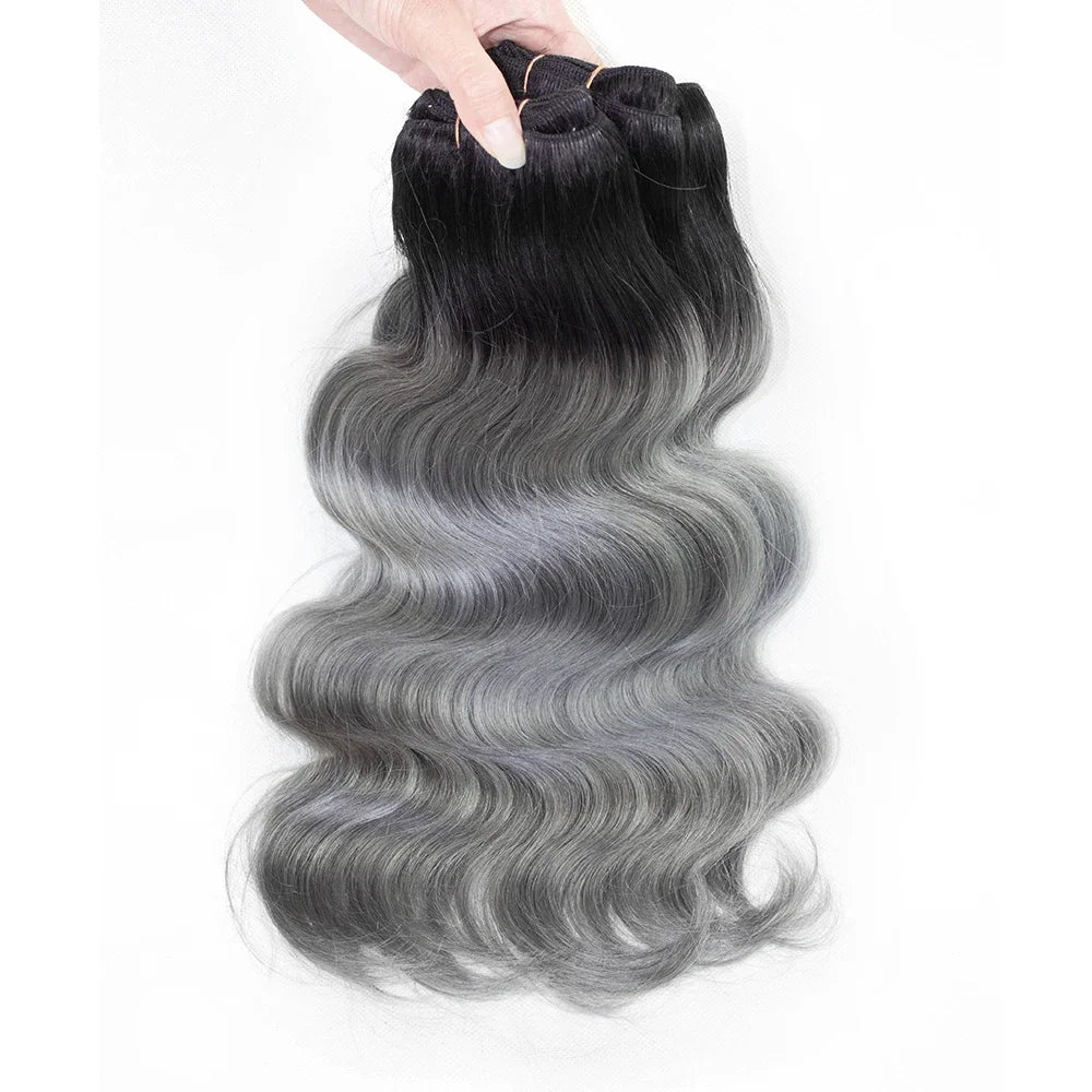 Remy Brazilian Human Hair Colored Dark Gray With Black Roots Body Wave Hair Extension Ombre Color Bundles