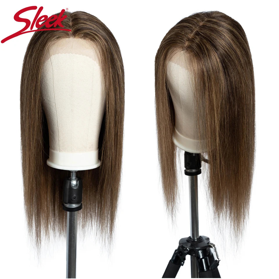 Sleek Human Hair Wigs Blonde Lace Front Wig For Women Straight Bob Wig Lace Closure Gold Brazilian Wigs Highlight Cosplay Wigs