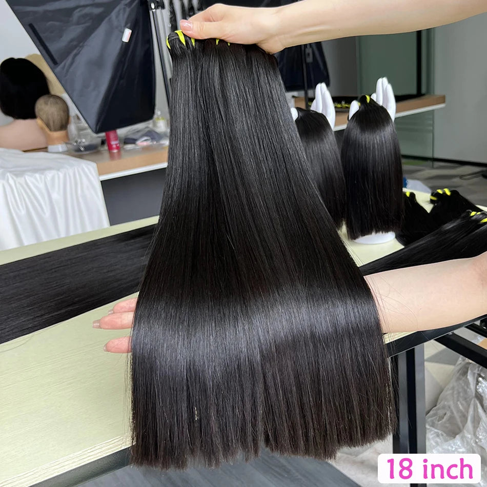 15A Bone Straight Super Double Drawn Human Hair Bundles Weave Raw Virgin Hair Extensions #1b Natural Color Can Dye #613 Color