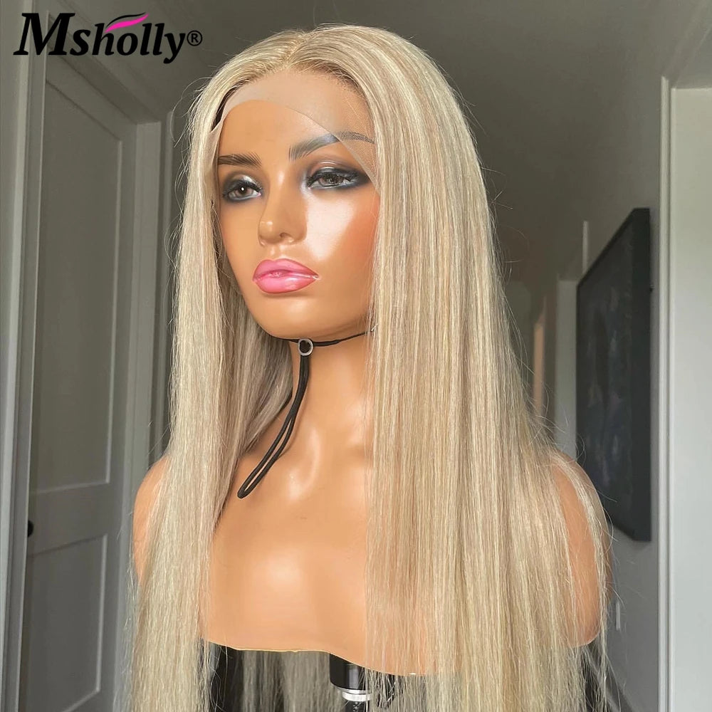 Blonde Long Straight Lace Front Wigs Highlight 613 13x6 Transparent Lace Human Hair Wigs 180% Density 13x4 Lace Frontal Wigs