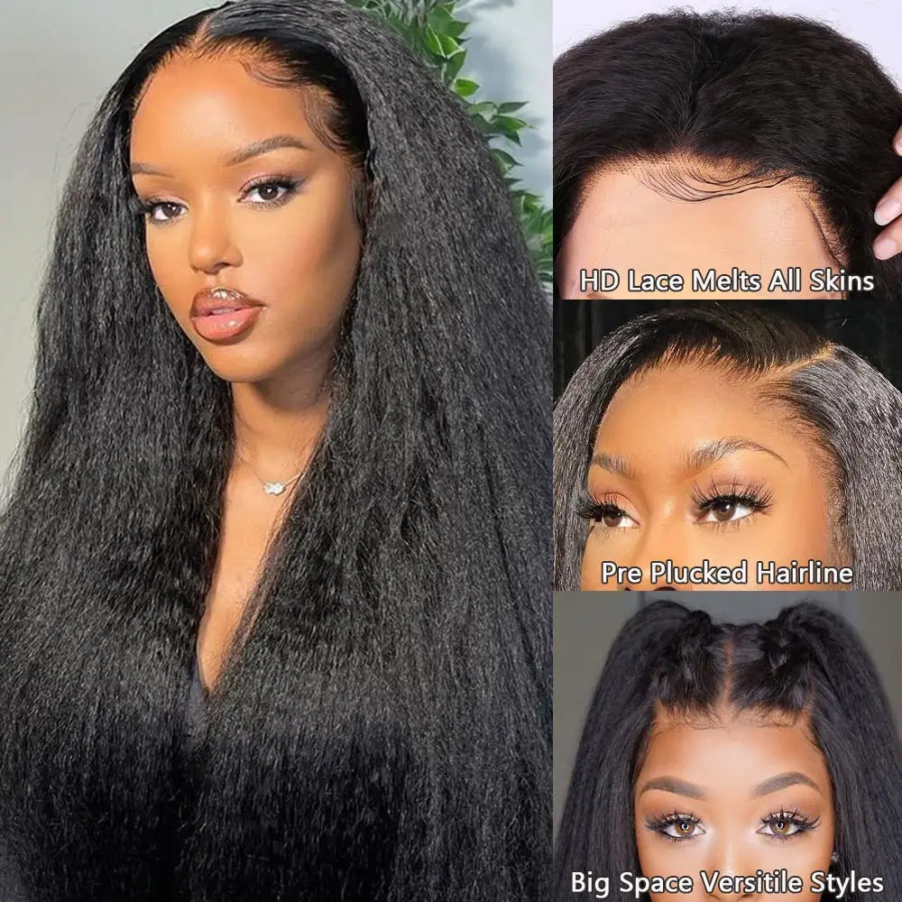 Kinky Straight Human Hair Wig 13X4 Kinky Straight Wig Human Hair Pre Plucked With Baby Hair Yaki Straight Human Hair Wigs