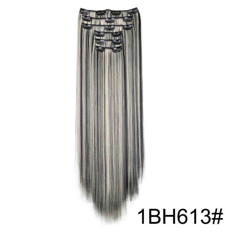 6Pieces/Set Synthetic 24Inch Long Straight Hair Extension Silky Hairpiece for Women