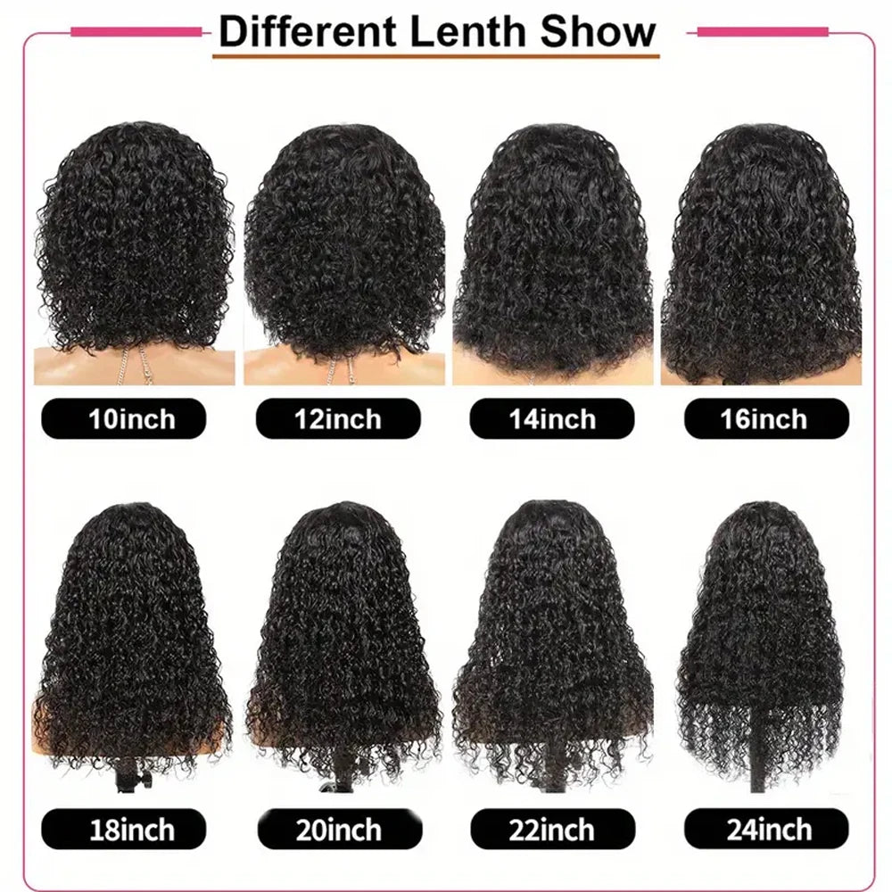 Curly Human Hair Wigs With Bangs 180% Density Water Wave Virgin Human Hair Full Machine Made Curly Glueless Wigs For Black Women