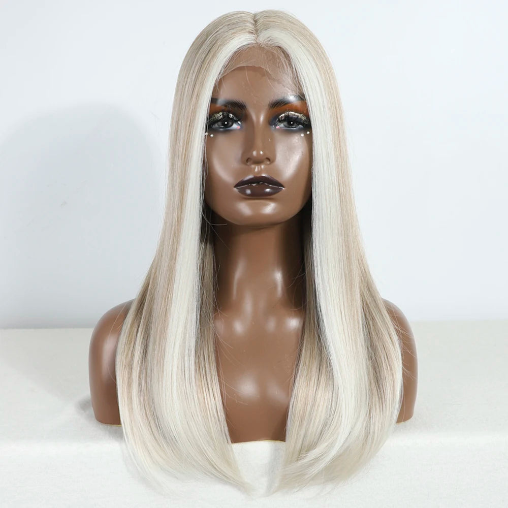 Synthetic Lace Front Wig Straight Baby Hair Bob Wig Bown Black Blonde Hair Wig 22"Cosplay Wig For Women Heat Resistant Wig