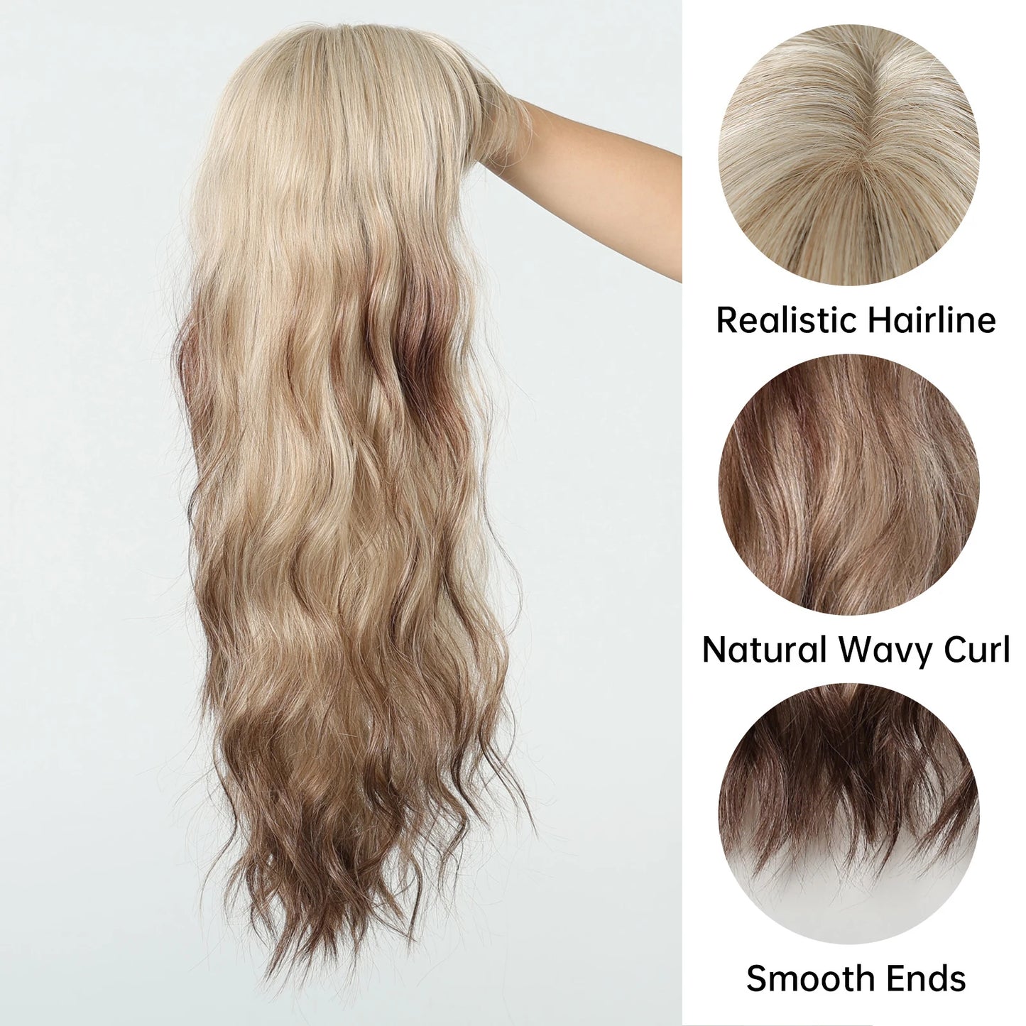 Blonde Brown Synthetic Wig With Bangs Long Curly Wigs For Women Ombre Blonde Wigs Dark Roots Heat Resistant Wigs For Daily Party