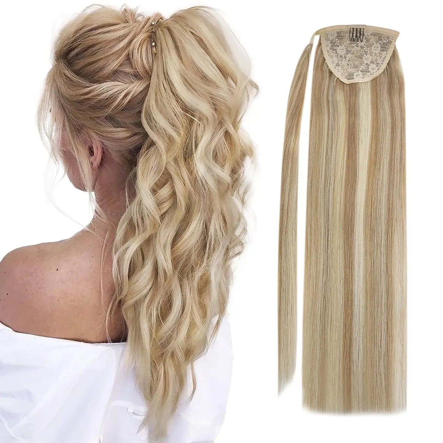 VeSunny Ponytail Human Hair Straight 80g Clip in Hair Extensions Human 14-22" Natural Hair Horse Tails No Claw Clip