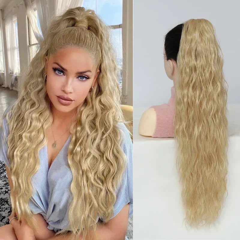 28 Inch Long Ponytail Extension Curly Wavy Claw Clip on Fake Pony Tail Hair Piece Natural Fluffy Synthetic Horse Tail for Women