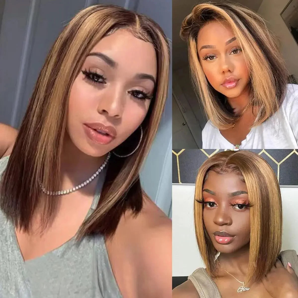 13x4 Transparent Lace Front Bob Wig Human Hair Ombre Honey Blonde 13x4 Wigs 10-16inch 4/27 Colored Transparent Frontal Lace Wig