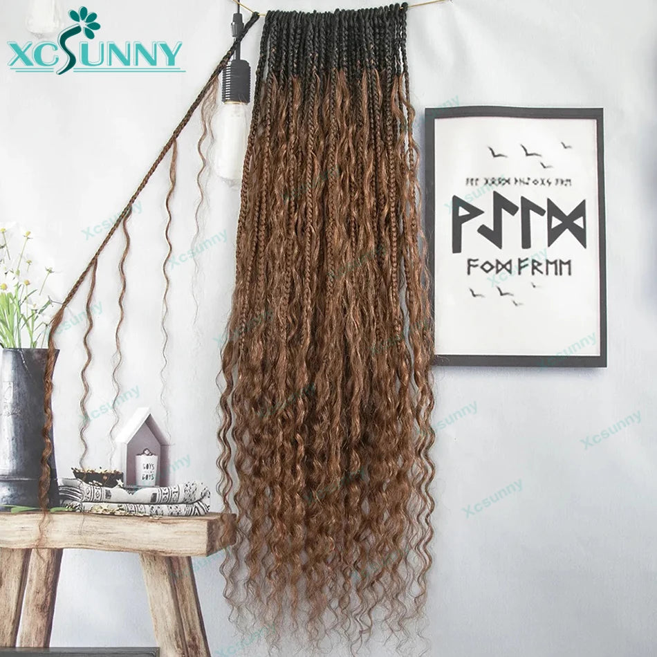 Ombre Crochet Boho Box Braids With Human Hair Curls Pre Looped Color 1b 4 1b 27 Crochet Box Braids Human Hair With Curly End
