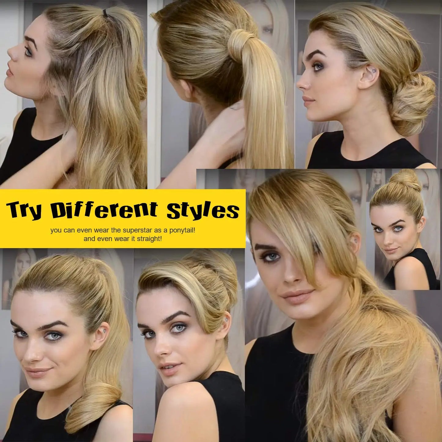 24 Inch Long Wavy Head Tied 3/4 Half Wigs With Clips In, Synthetic Fibers Hair Extension Wigs For Women