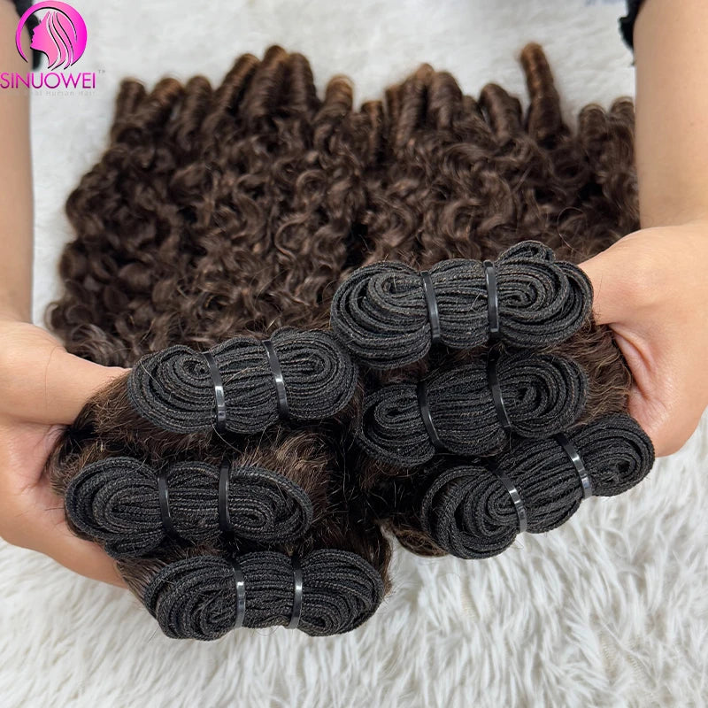 Chocolate Brown Vietnames Curly Hair Bundles 12A Double Drawn Bundles Virgin Remy Hair Extensions Color #4 Curly Bundle