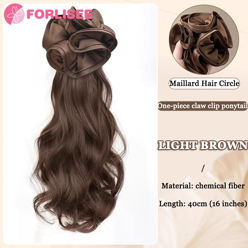 Black Hair Ring Claw Clip Synthetic Autumn And Winter Temperament Korean Style Layered Curly Ponytail Low Tie Natural Ponytail