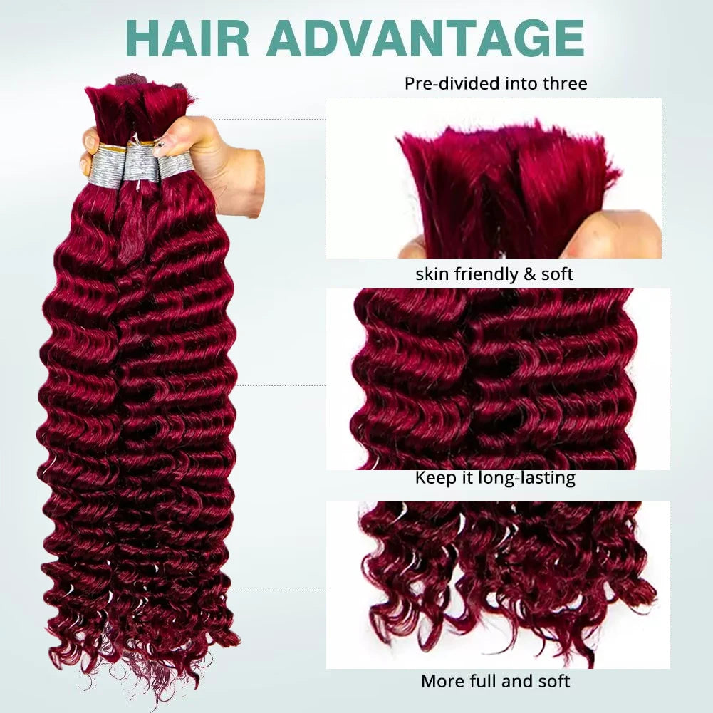 V Beauty Human Hair for Braiding Deep Wave #27 Honey Blonde Bulk Human Hair Bundles No Weft Hair Bulk for Women Hair Extensions