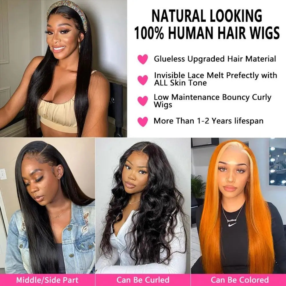 5×5 Lace Long Straight Frontal Lace Human Hair Wig 32 34 36 inch No Tangle No Shedding Brazilian Human Hair Wigs For Black Women