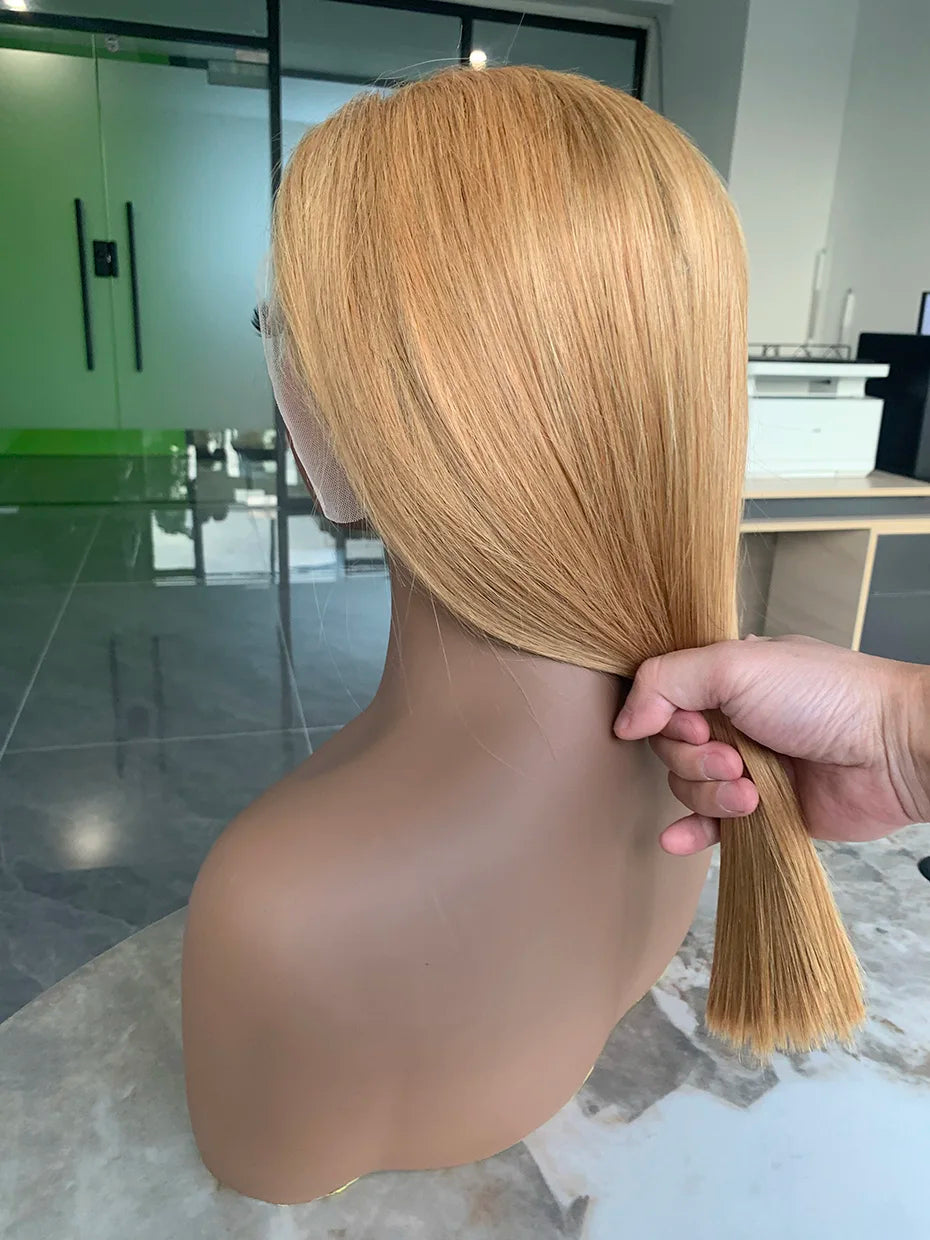Raw Vietnamese 250 Density Human Hair Lace Frontal Wigs Straight 27 Honey Blonde Colored 13x4 Bob Wig Lace Front Human Hair Wigs