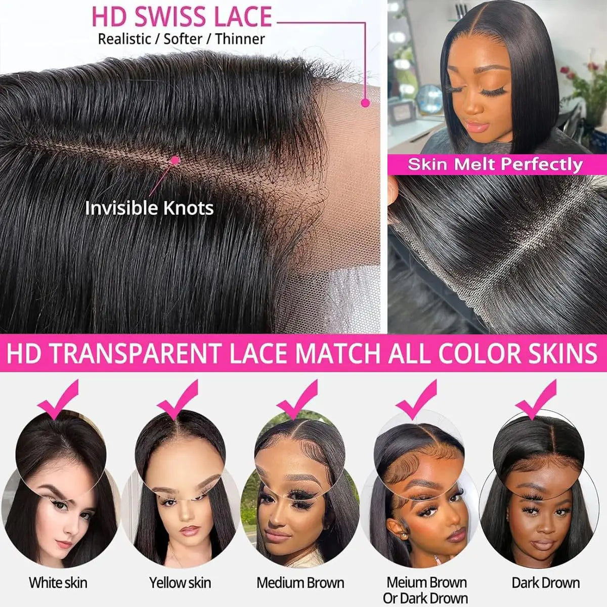 12inch 13X4 hd Transparent lace frontal Wigs Human Hair 220% density Bob Wigs 100% human hair for woman pre bleached Easy-go wig