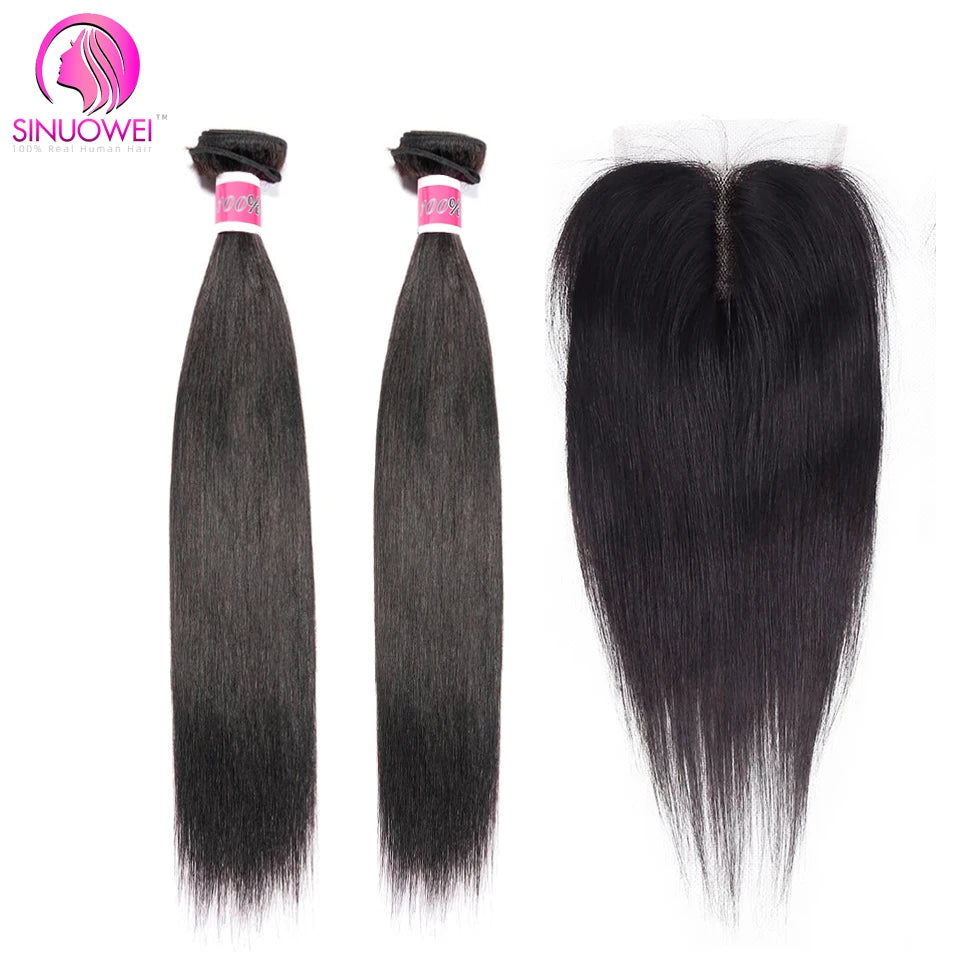 Brazilian Body Wave Bundles With Closure 4x1 T Part Lace Closure With Bundles Remy Human Hair Straight 2/3 Bundles With Closure