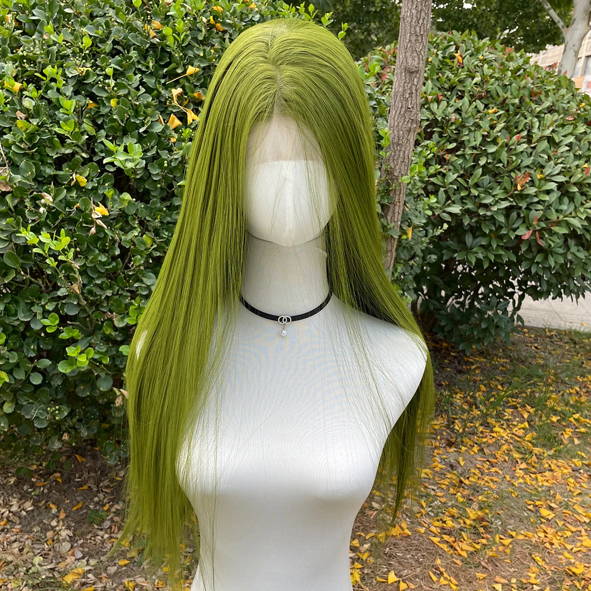 Green 13X4 Synthetic Lace Front Wigs for Women 26 Inch Long Sliky Straight Lace Wigs Half Hand Tied 150% Density Glueless
