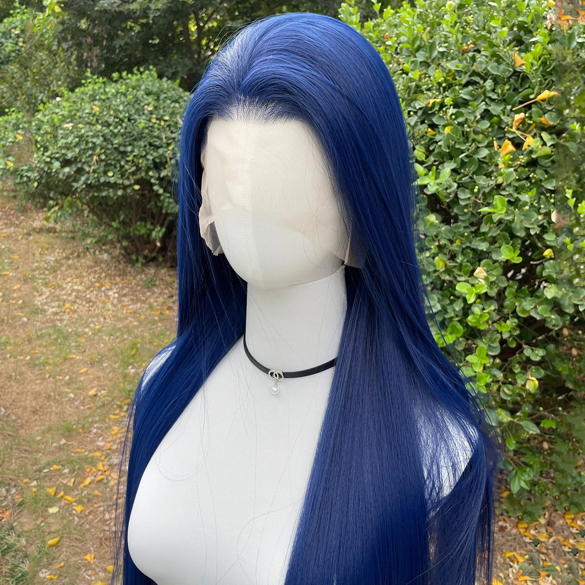 Dark Blue 13X4 Synthetic Lace Front Wigs for Women 26 Inch Long Sliky Straight Lace Wigs Half Hand Tied 150% Density Glueless