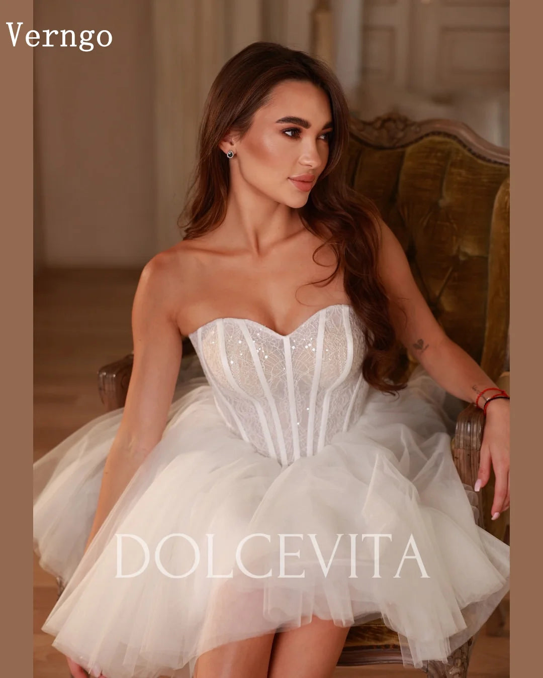 Verngo Soft Tulle Mini Wedding Dress Sweetheart A Line Bone Short Bride Dresses Women Elgenat Pearls Bridal Gowns Customized