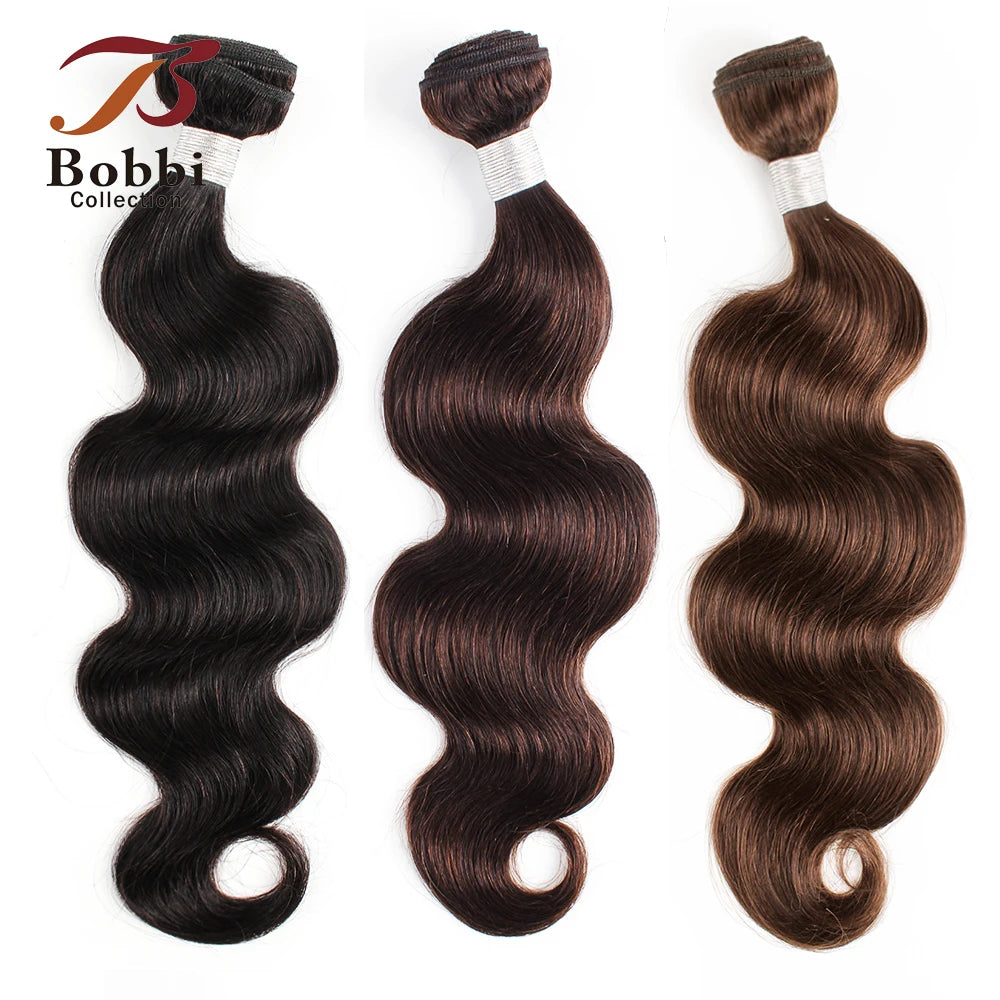 1 Bundle Black Brown Pure Colored 100% Human Hair Weave Bundles Extension 95(±5)gram Body Wave Style Remy Indian Hair Bobbi