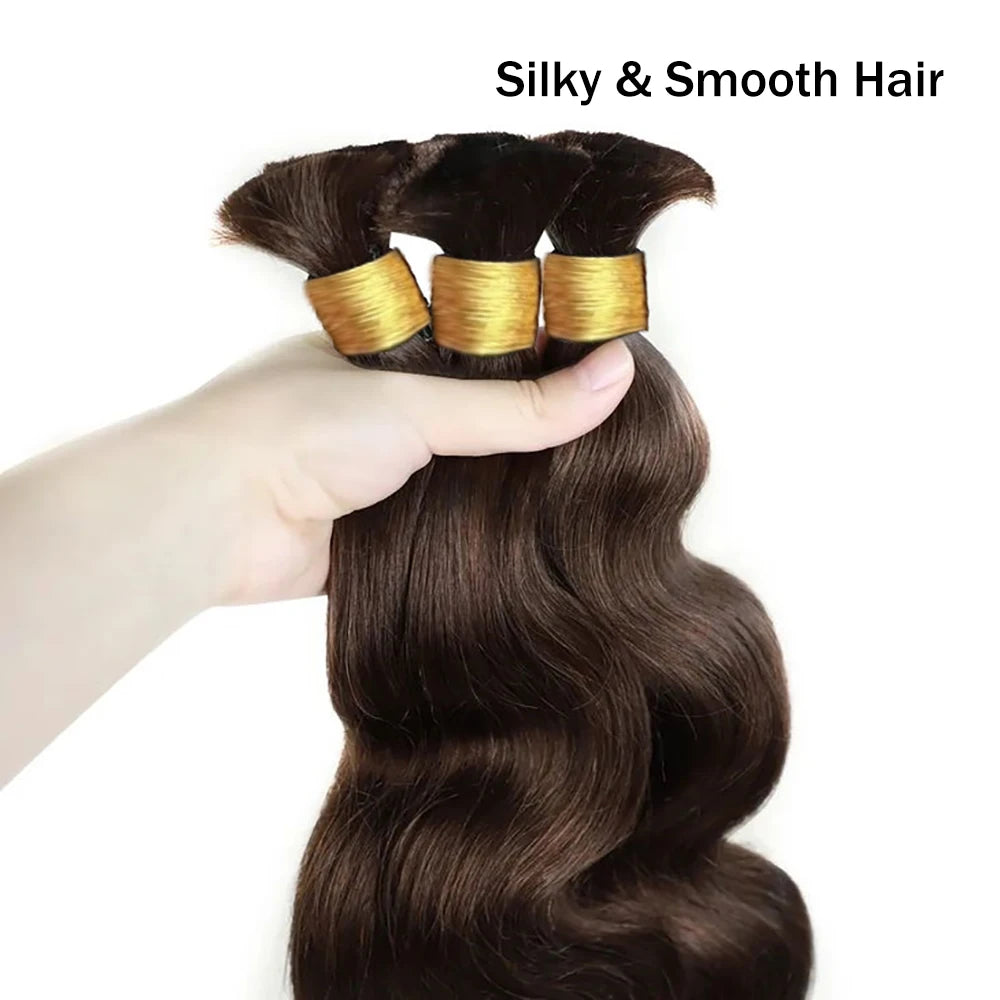 Body Wave Bulk Hair For Braiding Dark Brown #2 Hair Bundle Raw Indian Hair 100% Unprocessed Human Hair Extensions 100G Hair Bulk
