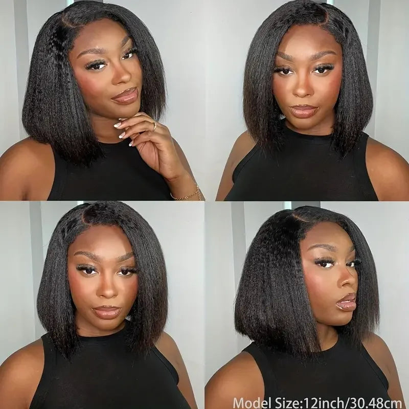12A Glueless Wigs Malaysian Kinky Straight Lace Front Wigs Human Hair Pre Plucked 13X4 Yaki Straight Lace Frontal Wigs 180%