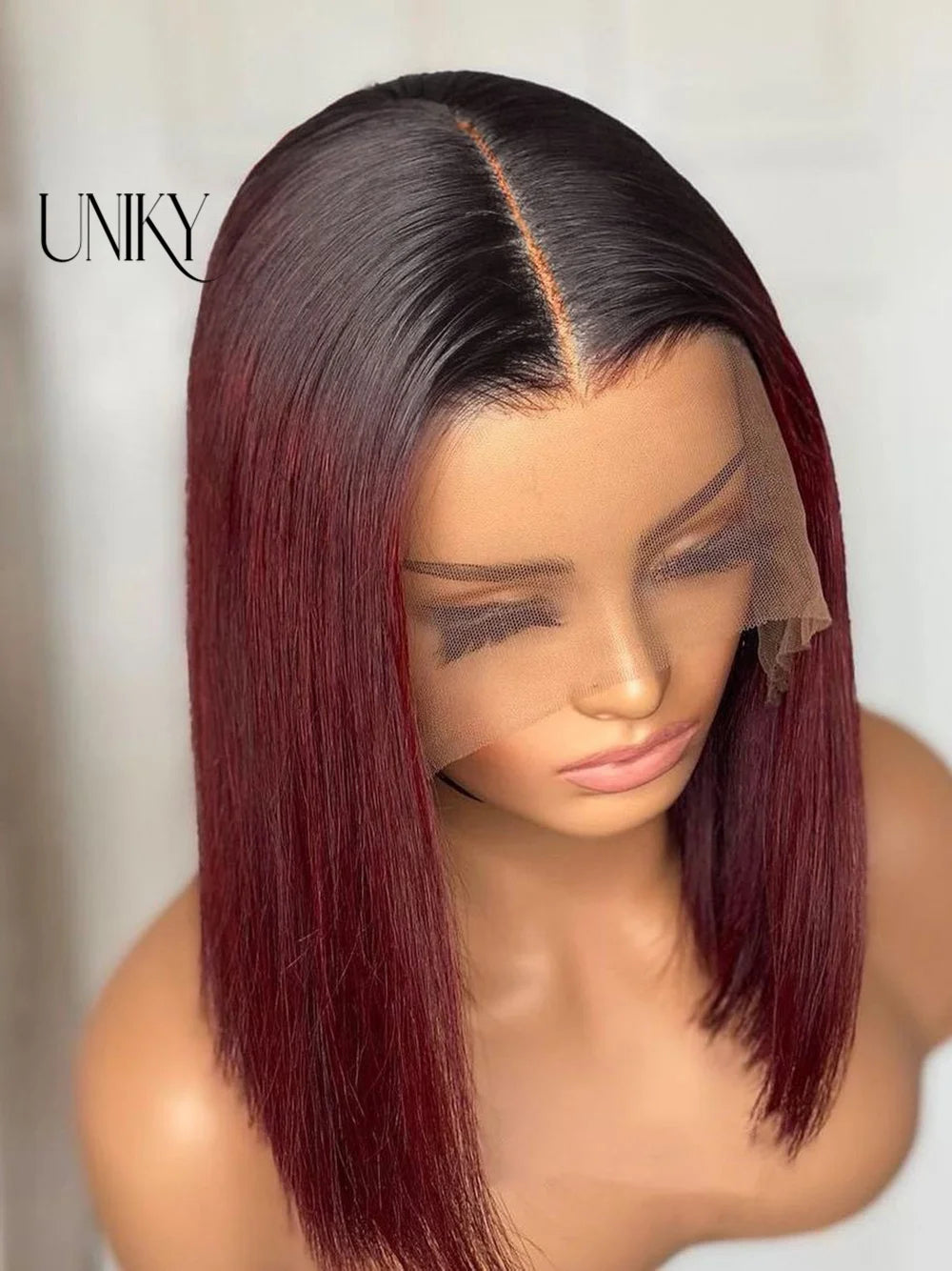 T1B/99j Burgundy Red Straight Bob T Part Lace Front Human Hair Wig For Women Colored Brazilian Remy Hair Natural Wig
