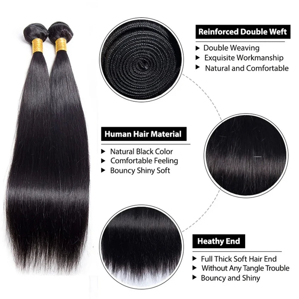 Straight Bundles with Frontal Brazilian 100% Virgin Human Hair 3 Bundles with 13x4 Lace Frontal Brown 4 Color Straight 3 Bundles