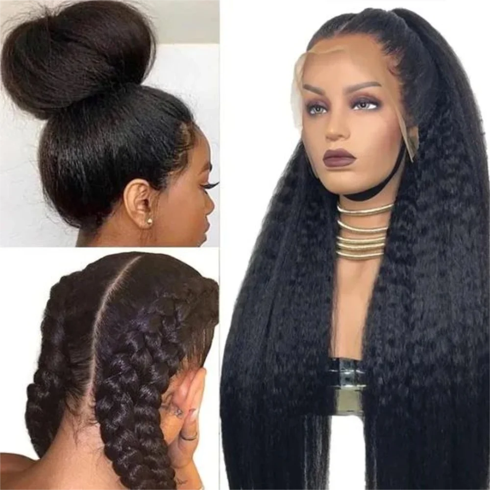 Kinky Straight Human Hair Wig 13X4 Kinky Straight Wig Human Hair Pre Plucked With Baby Hair Yaki Straight Human Hair Wigs