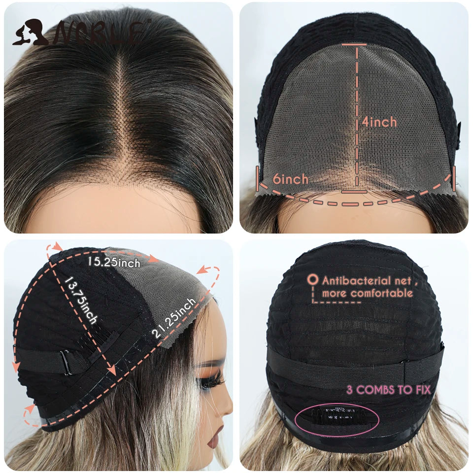 Noble Synthetic Lace Front Wigs For Woman 24 Inch Straight Lace Wig Ombre Brown 6x4 Pre Plucked Pre Cut Wear and Go Glueless Wig