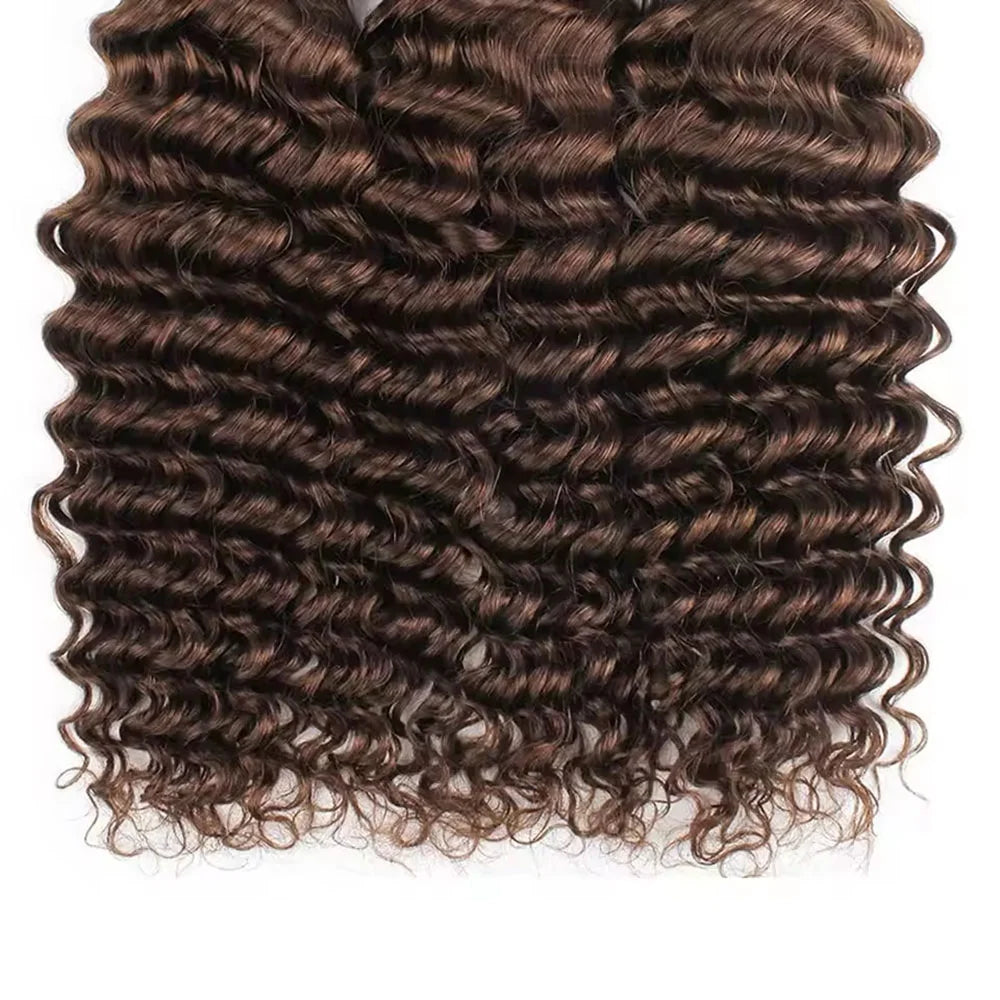 Chocolate Brown Color #4 Human Hair Bundles Deep Wave 32 Inch For Woman Brazilian Virgin Hair Weave Human Hair Curly Water Wave