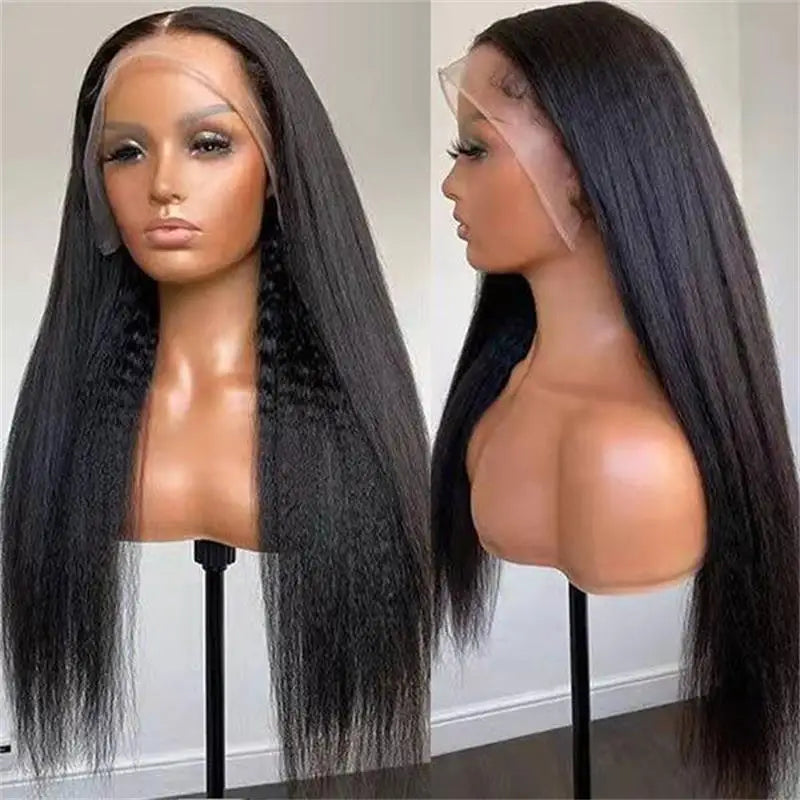 Kinky Straight Human Hair Wig 13X4 Kinky Straight Wig Human Hair PrePlucked With Baby Hair Yaki Straight Lace Front Wigs